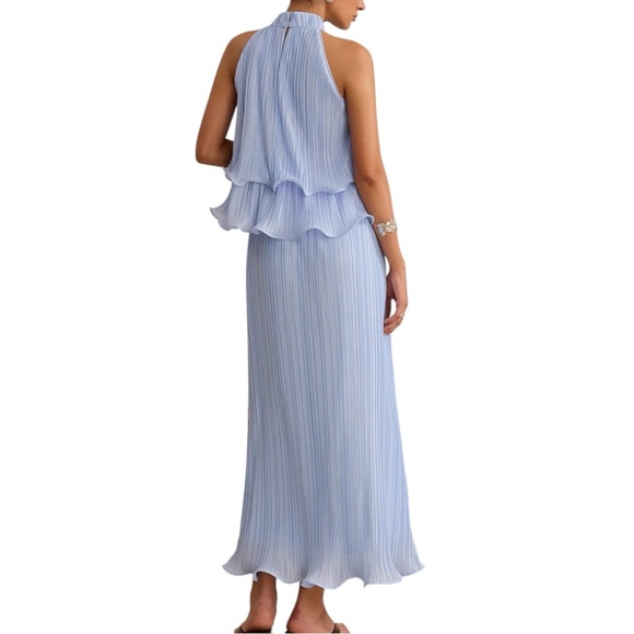 Commense Light Blue Two Piece Set NWT XS Light Blue Top & Midi Skirt Pleated - Picture 3 of 14